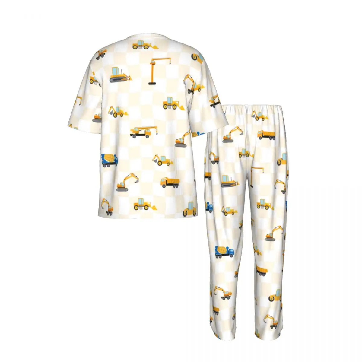 Men's short-sleeved pajamas two-piece trousers Cute Car Dump Truck home wear suit sleepwear view 3