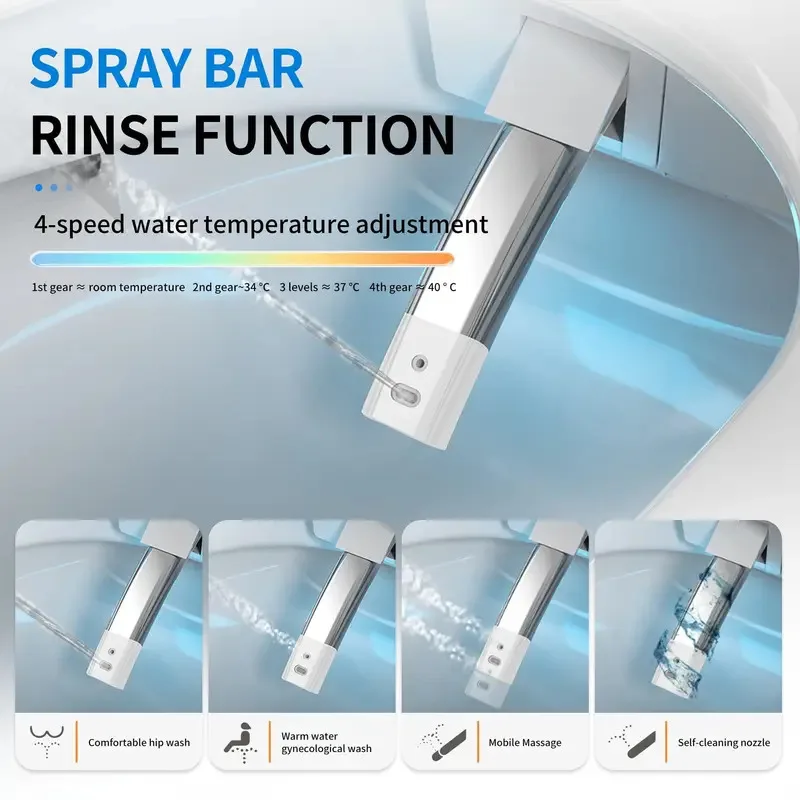 مرحاض ذكي مع بيديه مدمج، بيديه قطعة واحدة مع مقعد مُدفأ 85 مم، تحكم صوتي، بخاخ ماء دافئ ومجفف، درع رغوي