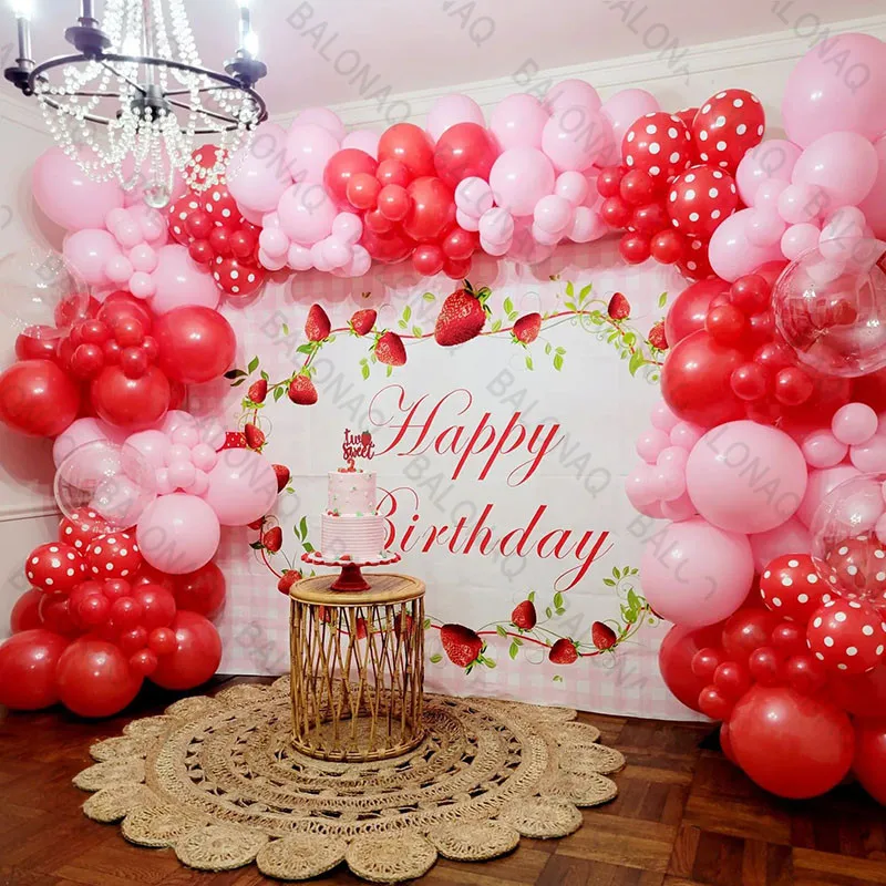 

113pcs Red Strawberry Balloons set With 32inch Red Number Foil Balloon Strawberry Theme Girls Birthday Party Decoration Balloons