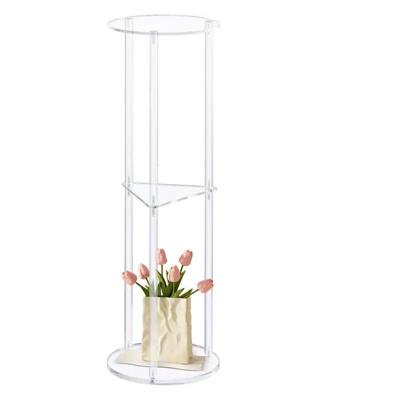 3 Tier Clear Acrylic Side Table Small Drink Side Table Small Space Round Furniture NightStand for Home Balcony Bathroom Sofa 