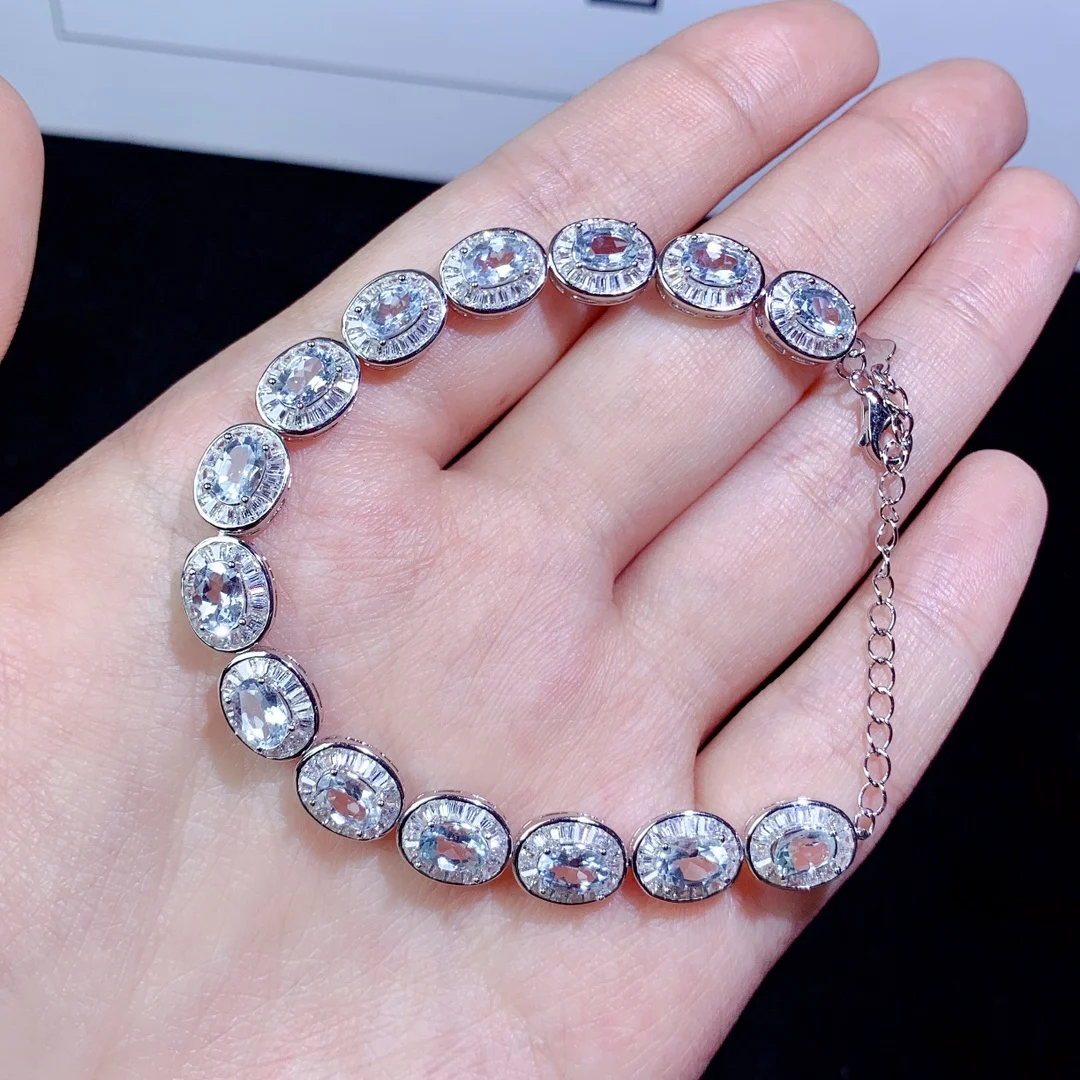 

Women's 925 Silver Sapphire Natural Gem bracelet luxury jewelry Christmas gift package Mail Women's bracelet boutique