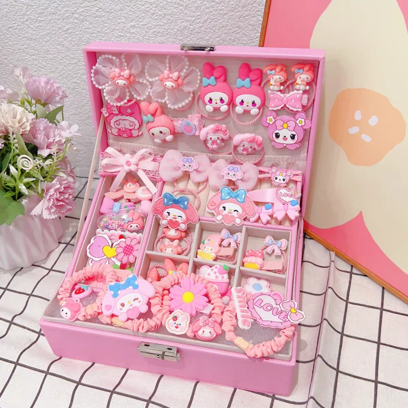 2024 New Sanrio Children'S Hair Accessories Set Birthday Gift Hair Clip Headwear Princess Cute Jewelry Box Children'S Day Gift