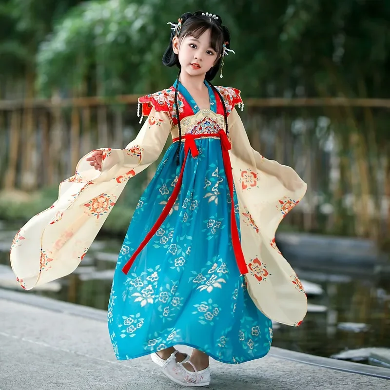 AOSHIYA Cute Girls Embroiderflower Hanfu Dress Kids Traditional Chinese Vintage Hanfu Sets Dance Costume Children Carnival Cospl