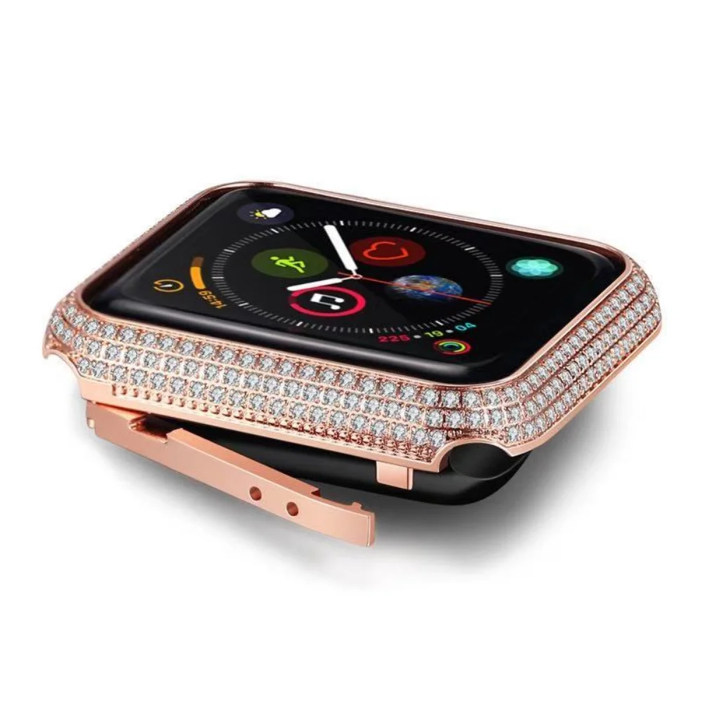 Luxury Diamond Case for Apple Watch 44mm 40mm 42mm 38mm High-end Protective Cover for iWatch Series 6 5 4 3 SE Metal Accessories