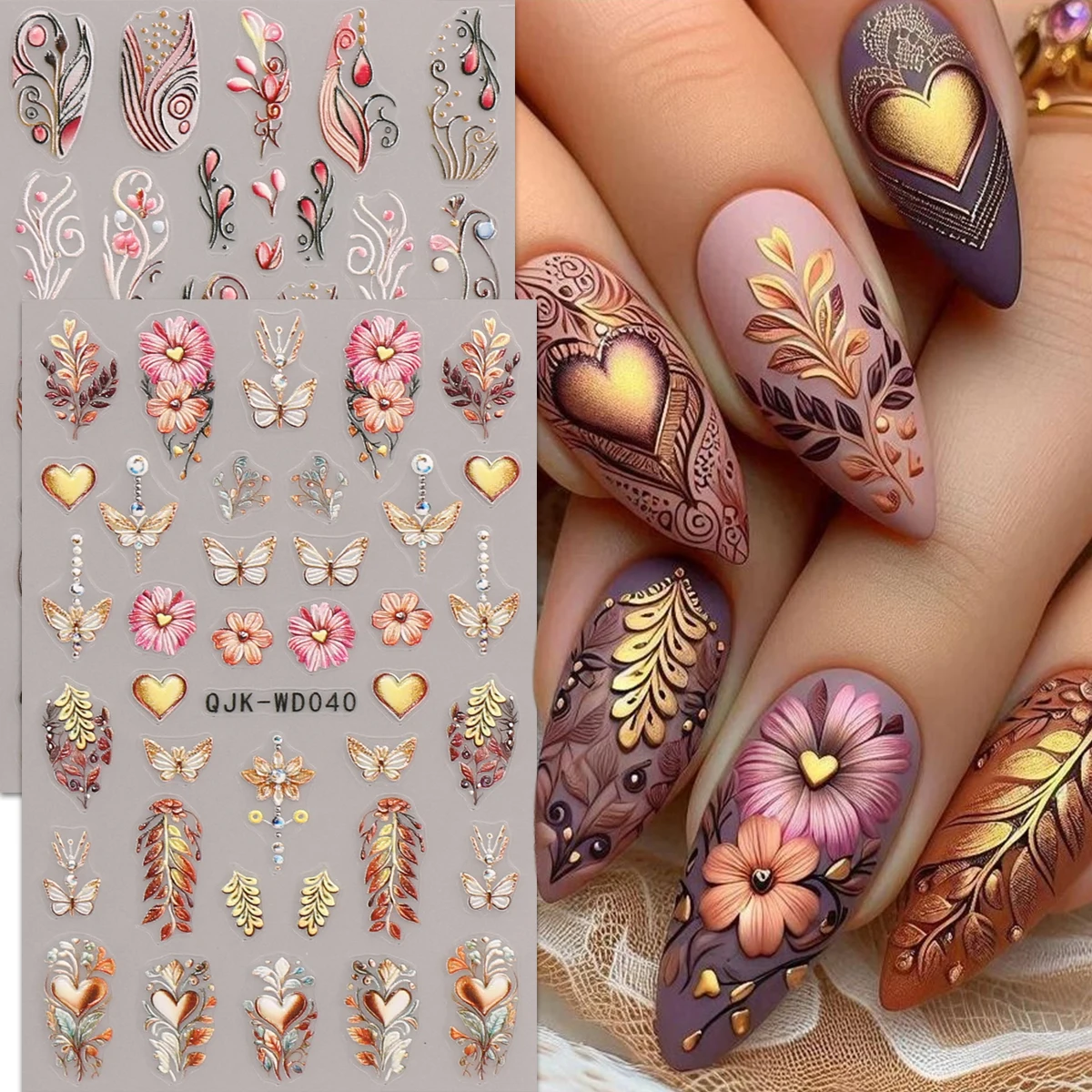 2 stuks bohemien patroon reliëf nail art stickers, retro nostalgisch thema, eenvoudig aan te brengen nageldecoratie, doe-het-zelf, vakantiecadeaus,
