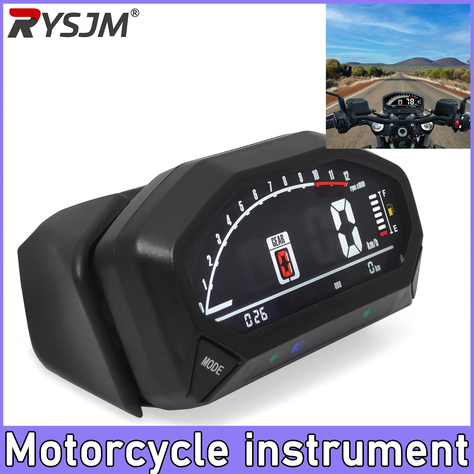 

Universal Digital Motorcycle Speedometer Tachometer Gauge Digital 12V Odometer Fuel Meter LED Indicator Instrument Speed