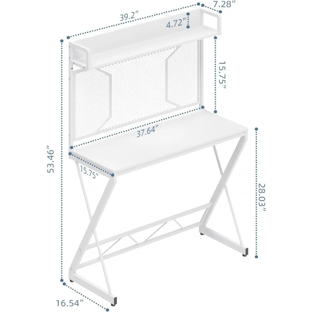 Compact Gaming Desk with Storage Shelves - 39 Inch Modern Desk for Home Office and Study Space