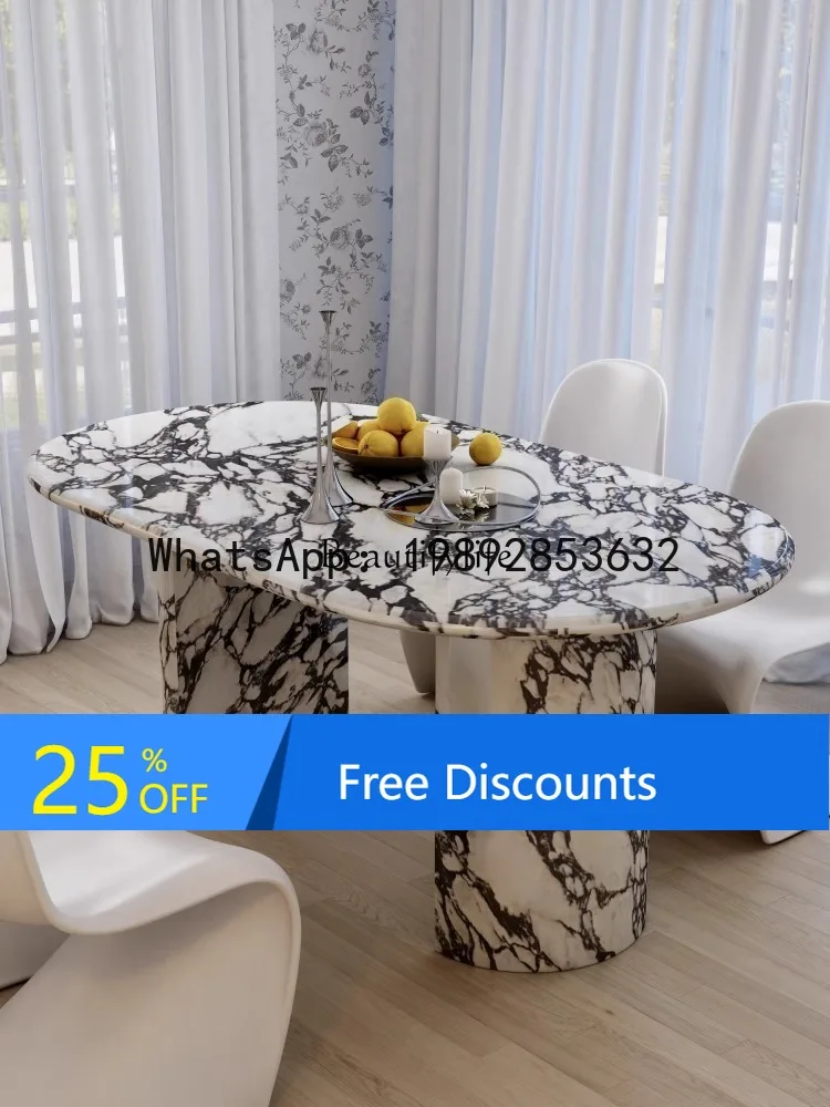

Мраморный обеденный стол, утолщенный ретро, маленькая квартира, простой овальный обеденный стол из массива дерева