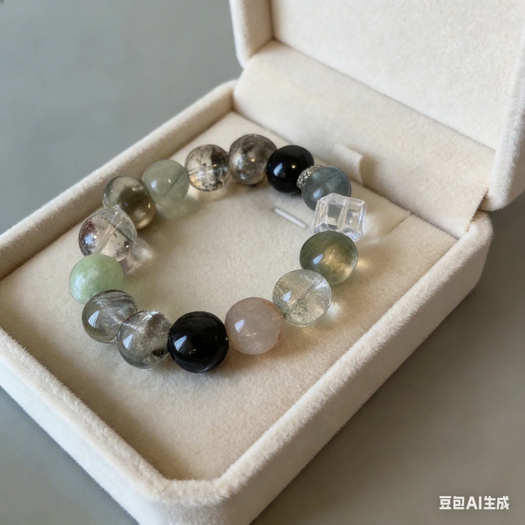 

Wealth & Luck Gift Fine Jewelry: Natural Green Ghost Aquamarine Bracelet, Blue-Green Crystal Bracelet for Good Fortune