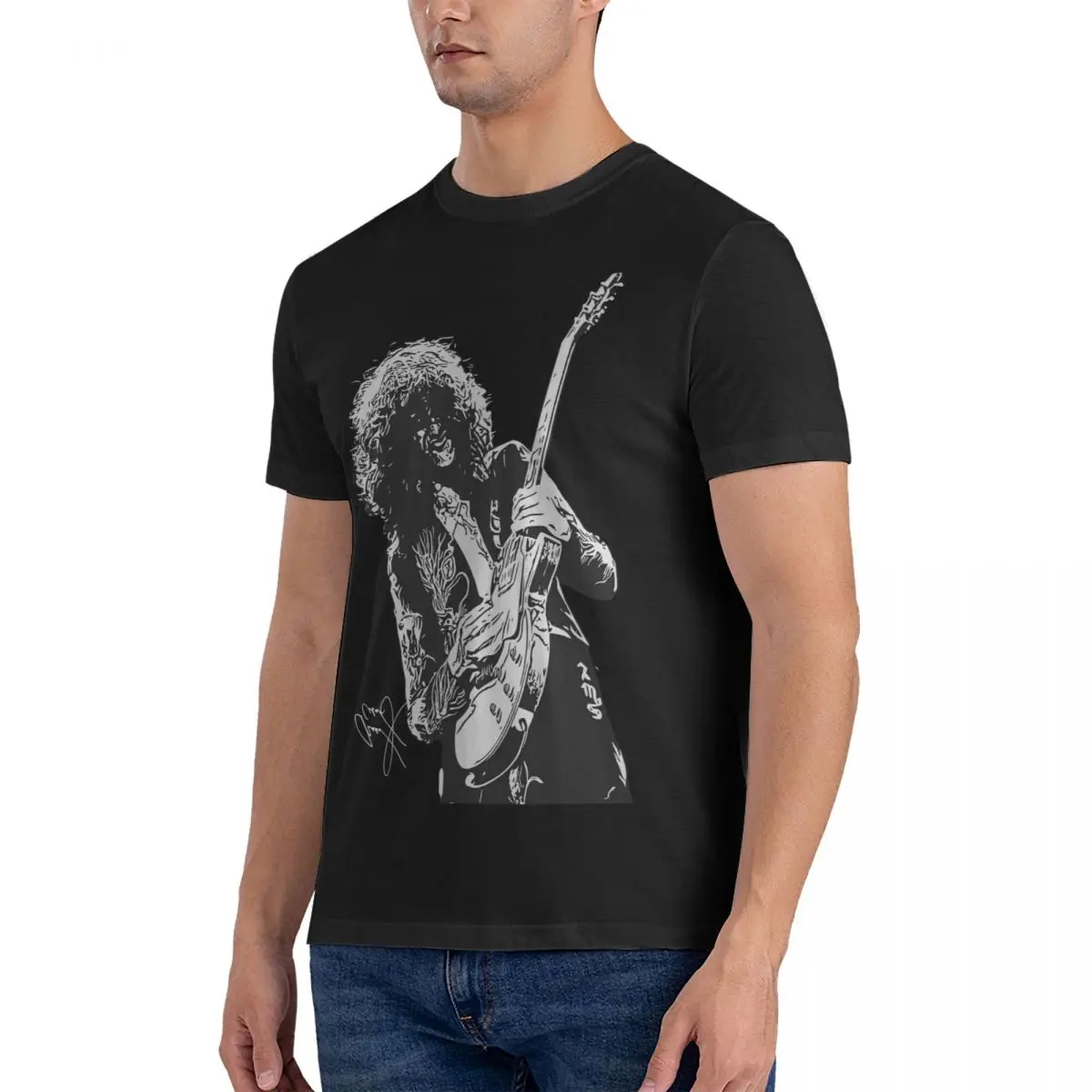 Guitar T-Shirts Men Jimmy Page Novelty Cotton Tee Shirt Crewneck Short Sleeve T Shirt 6XL Clothing