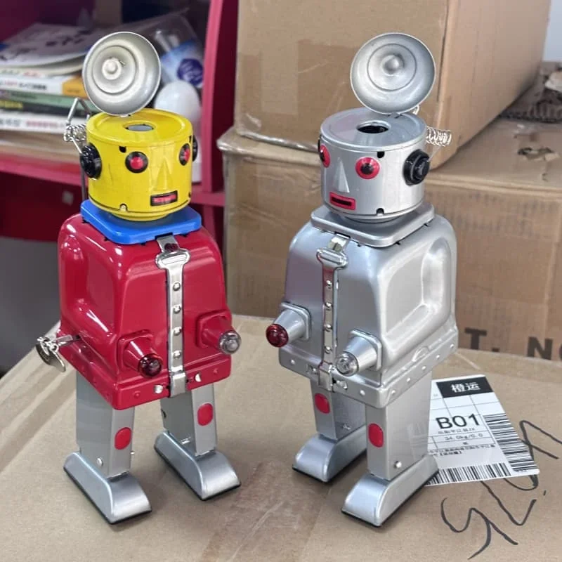 [Best] Adult Collection Retro Wind up toy Metal Tin Mr robot red silver Mechanical toy Clockwork toy figures model kids gift