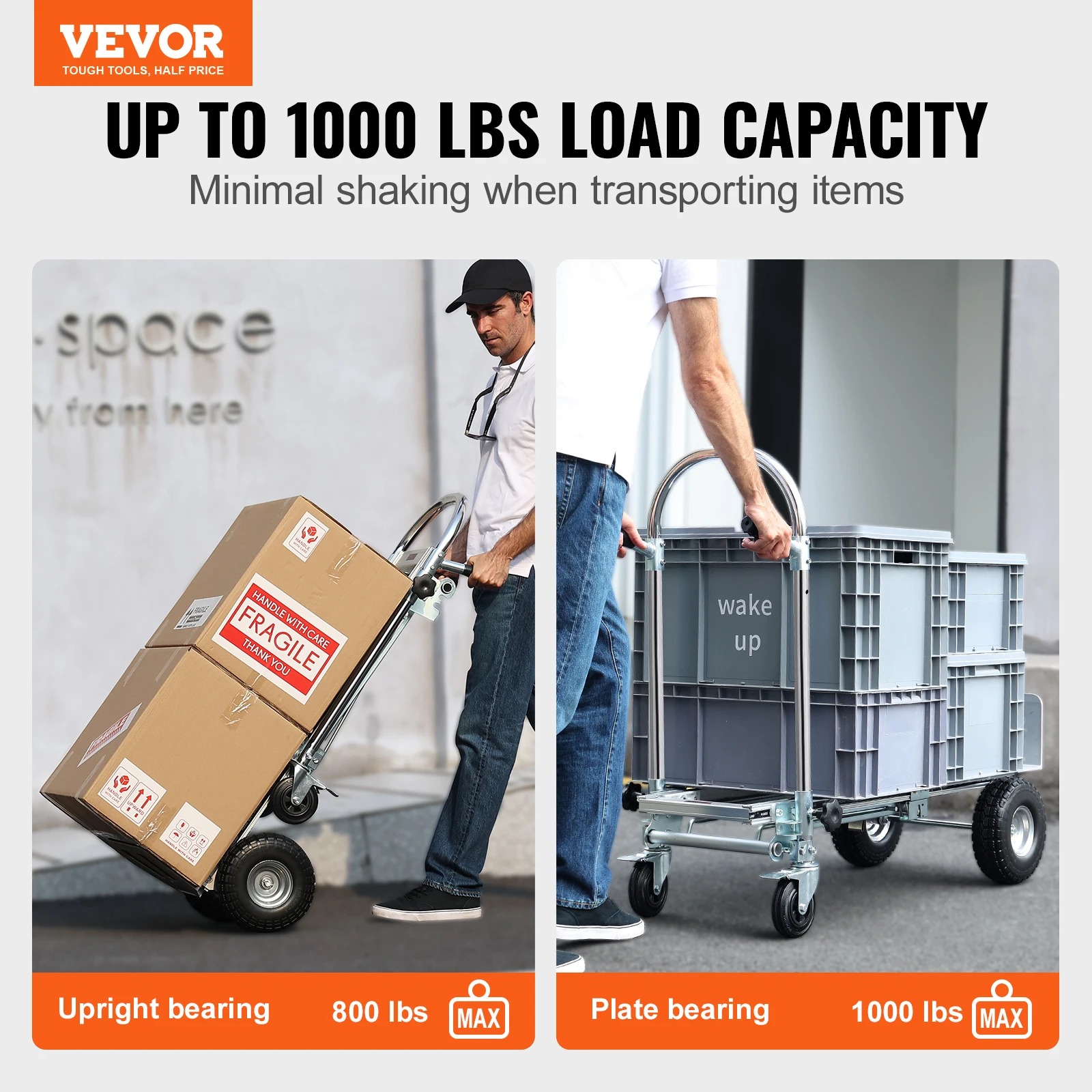 VEVOR Folding Hand Truck 4-in-1 Hand Truck Dolly Utility Dolly Cart w/ Rubber Wheels Platform Cart for Transport in Warehouse