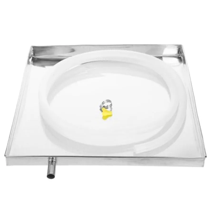 

Mikikit Air Conditioner Drip Pan 16 Inch Stainless Steel External Unit Water Tray with 6.5 Feet Drain Hose and Clamp Universal