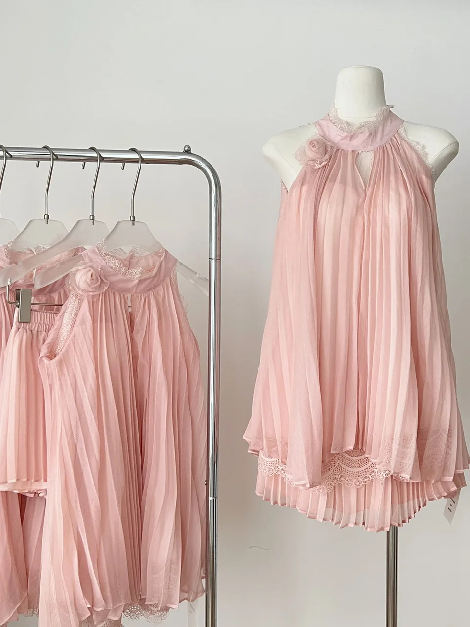 

Summer Vaion Women's Sweet Sle ter Ne Svel Gown High Waist Chiffon Top Skirt Set Cute Faion Outfit