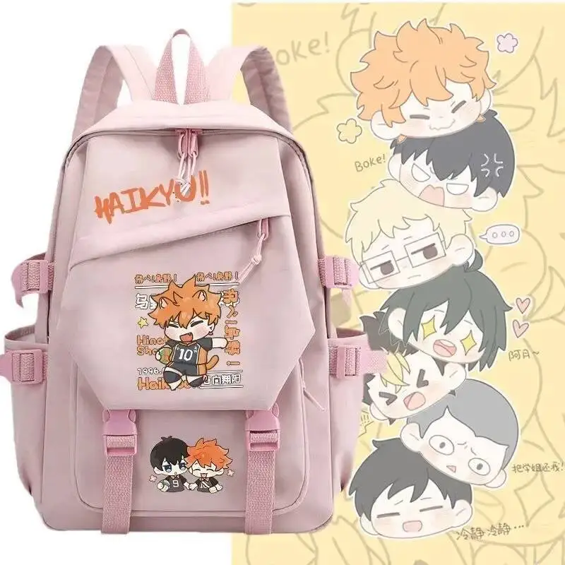 Juego de Anime Chibi negro azul rosa Haikyuu estudiantes adolescentes Mochilas escolares Mochilas de gran capacidad mochilas para regalo