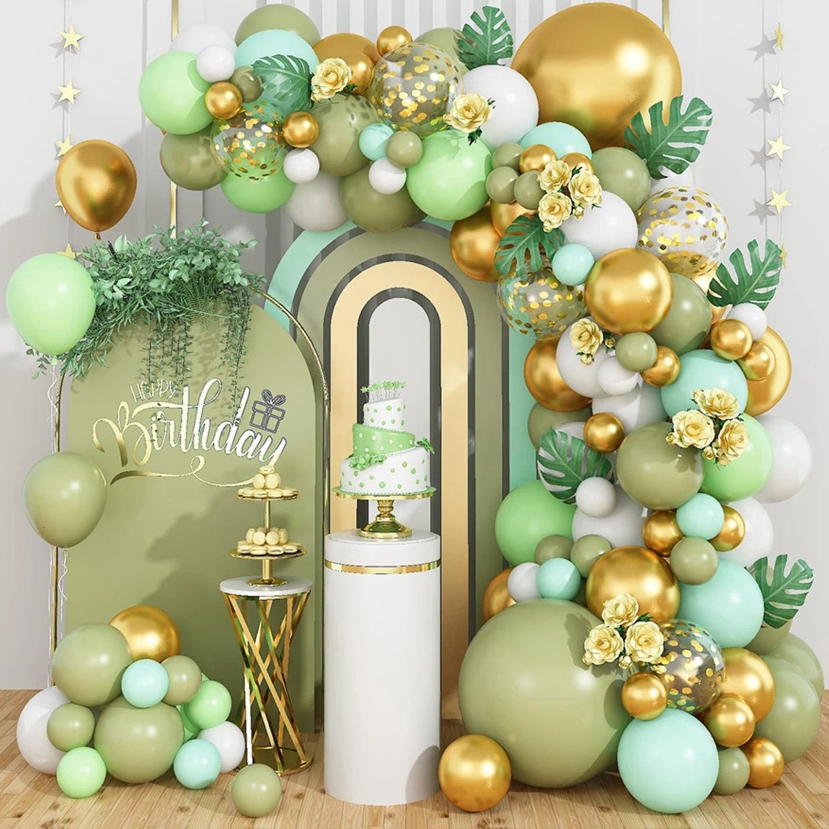 Green Balloon Garland Arch Kit Jungle Safari Party Baloon Birthday Party Decor Kids Baby Shower Wild One Wedding Latex Ballons