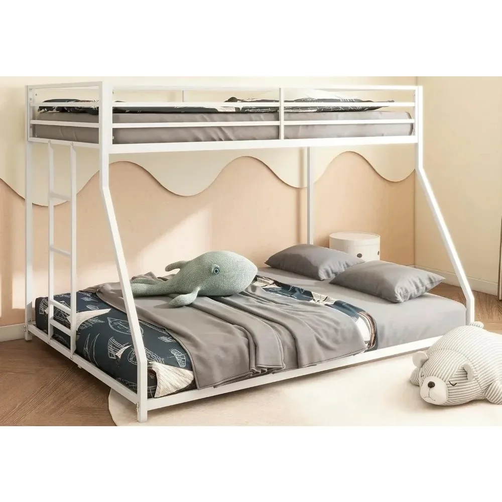 Beds, Metal Bunk Bed, Twin Over Full Size Beds with Sturdy Guard Rail & Removable Ladder, Space-Saving/Noise-Free, Beds