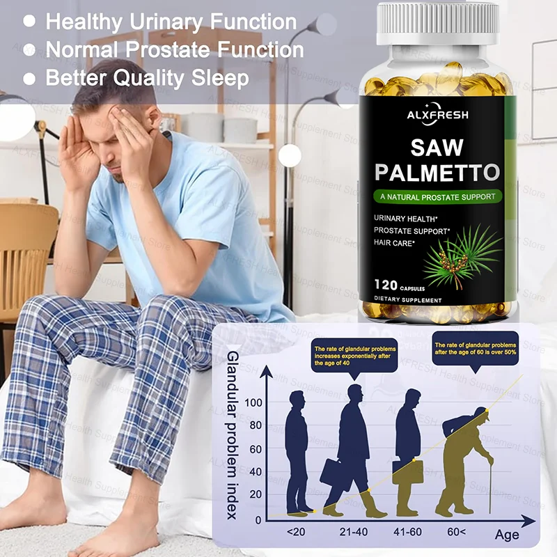 Saw Palmetto Capsules High Potency for Prostate, Urinary Tract ,Bladder Hair Health Supplement