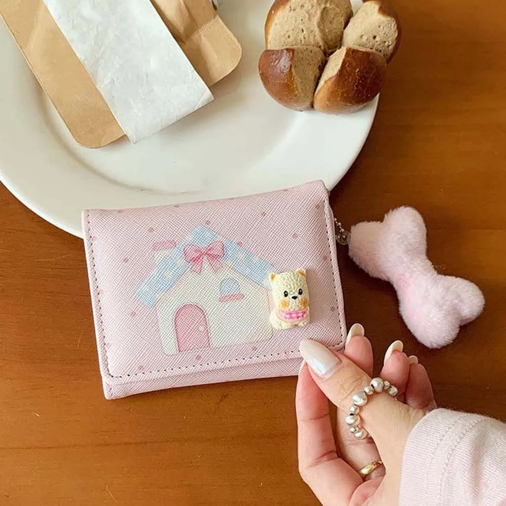 Large Capacity Three-Fold Wallet Portable Multi-Slot Women Short Purse Lightweight Textured Cartoon Coin Pouch Travel