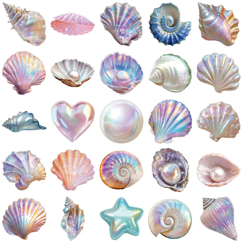 50PCS Creative Shell PET Transparent Material Stickers Envelope Sealing Stickers Mobile Phone Case Decorative Stickers image 4