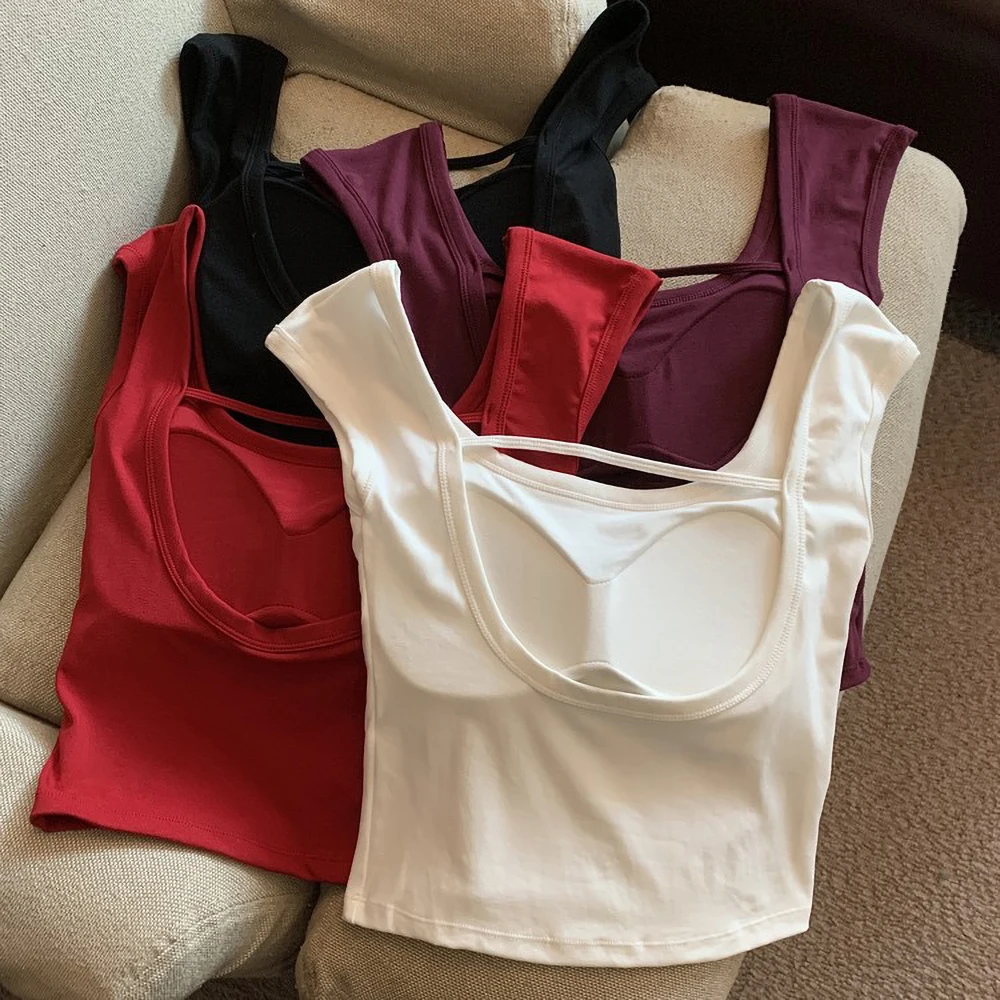 Sexy Sleeveless Tank Top for Women Summer Versatile Slim Fit Top Fashion Backless Bottoming T-shirt Vest with Chest-padded ﻿