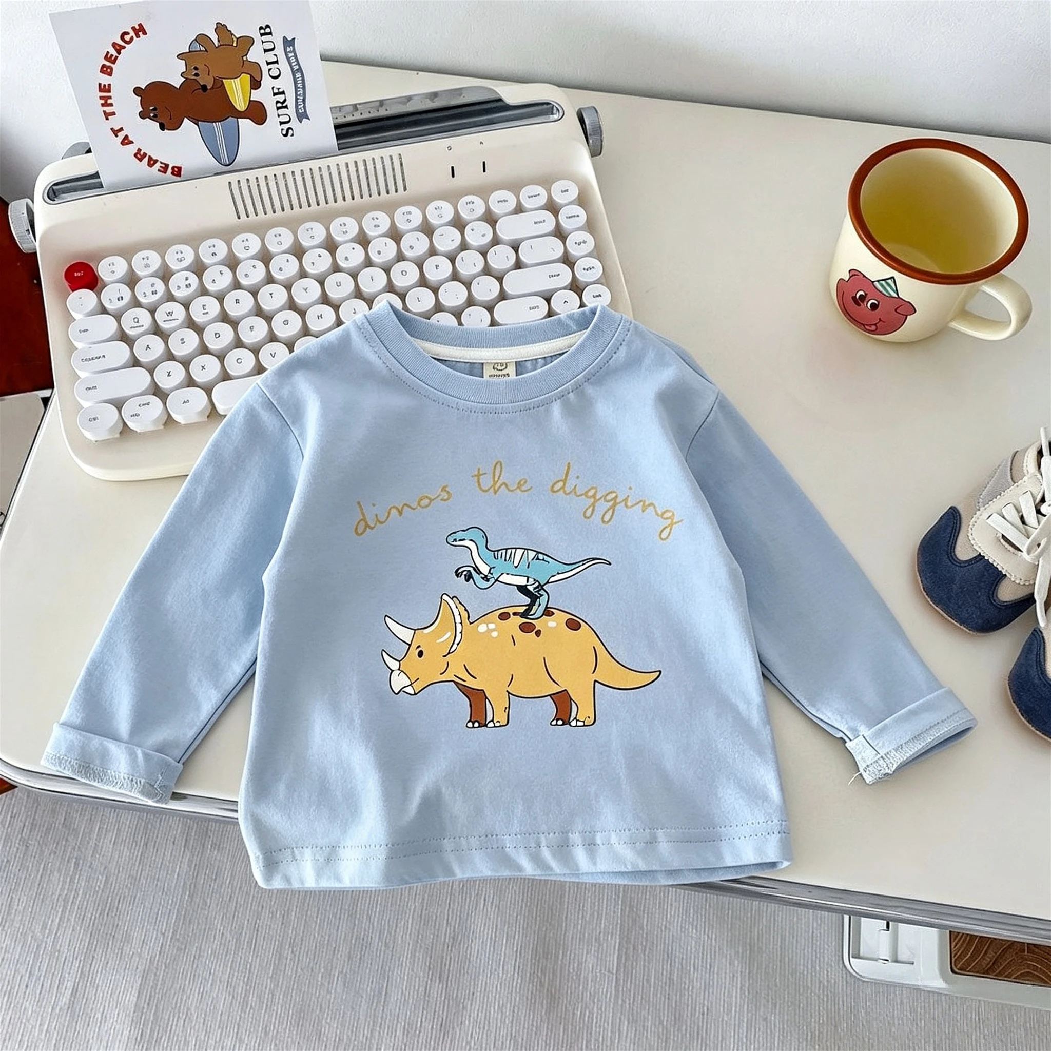 Baby Girl And Boy Dinosaur Long Sleeve Tees Tops Korean Style Fashion Casual Kids Bottoming Shirt Autumn Clothes Casual Blouse