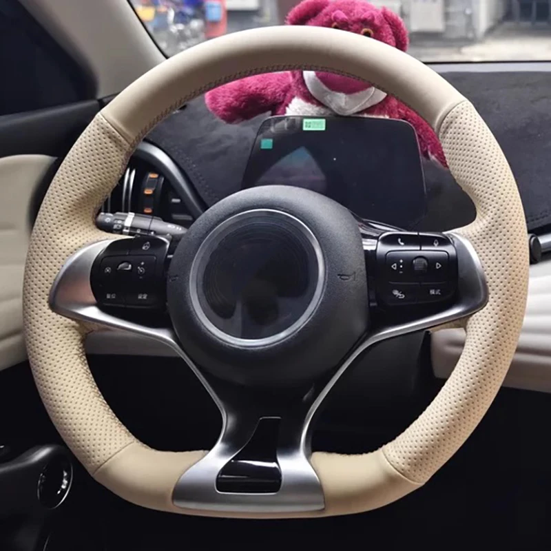 

For BYD Dolphin Yuan 22-24 Seal 23-24 Hand Sewn Needle Thread Car Steering Wheel Cover Interior Accessories Genuine Leather
