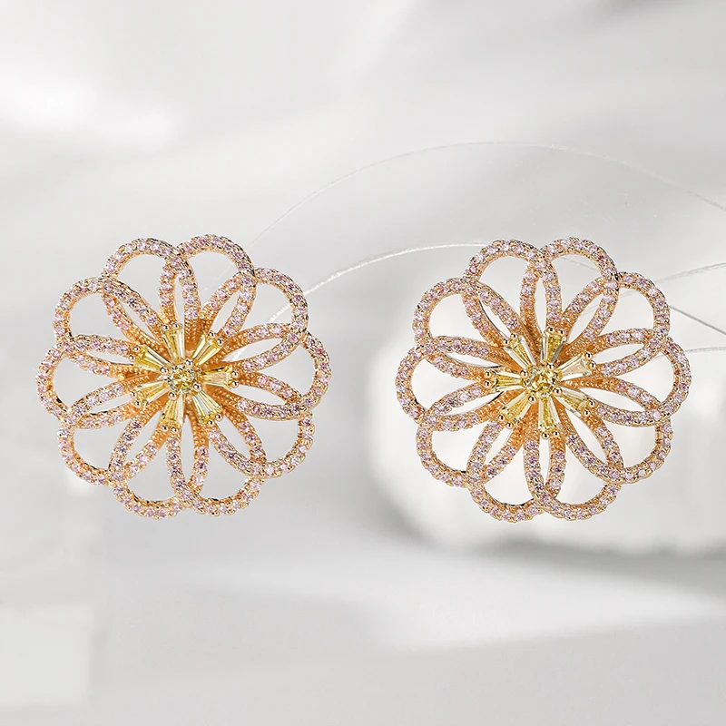 

Beautiful Windmill Flower Design Zircon Stud Earrings Fashion Women High Quality Jewelry Gift Personality Big Earrings for Party