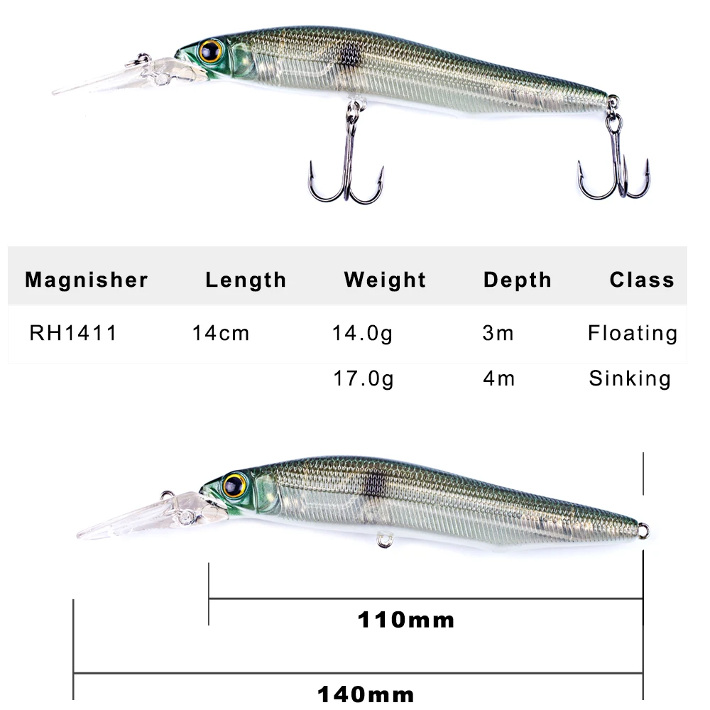 Magnisher Deepwater Minnow Hard Baits 14cm Float Sinking Jerkbait Wobblers Fishing Lures Rattle Crankbait Pesca Tackle