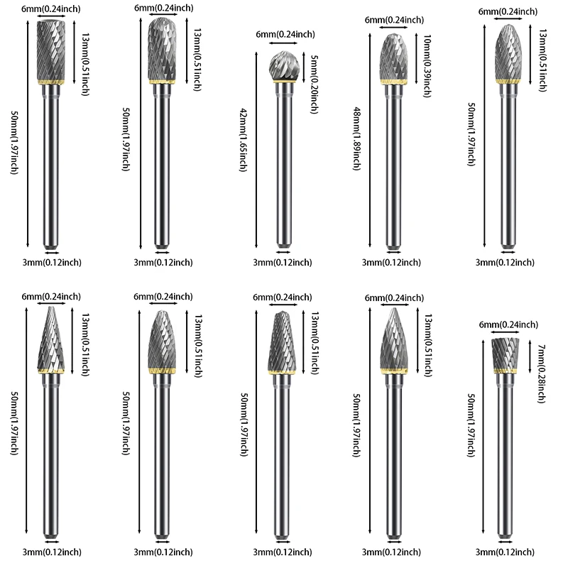 Imagem -02 - Double Cut Tungsten Carbide Rotary Burrs Grupo Dremel Bits para Metal Madeira Escultura Polimento Shank 10 Pcs