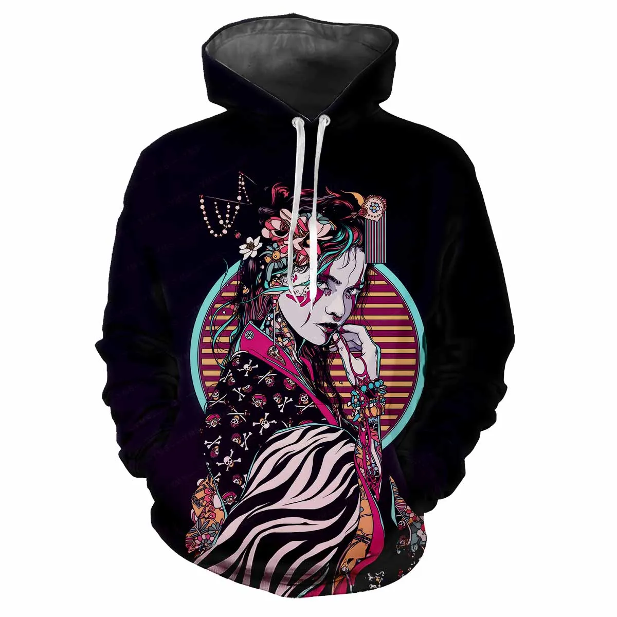 Japanese Kabuki 3D Harajuku Printed Cartoon Anime Cool Fashion Avant-garde Men's Women's Soft And Comfortable Trendy Hoodie Top