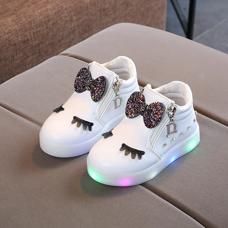 2023 New Spring Children Glowing Sneakers Kid Princess Bow for Girls LED Shoes Cute Sneakers with Light Shoes