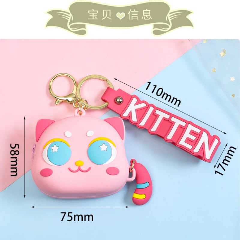 Cute Big Eyes Cat portamonete in Silicone con portachiavi Kawaii Kids Coin Bag cavo dati portatile auricolare Organizer portamonete