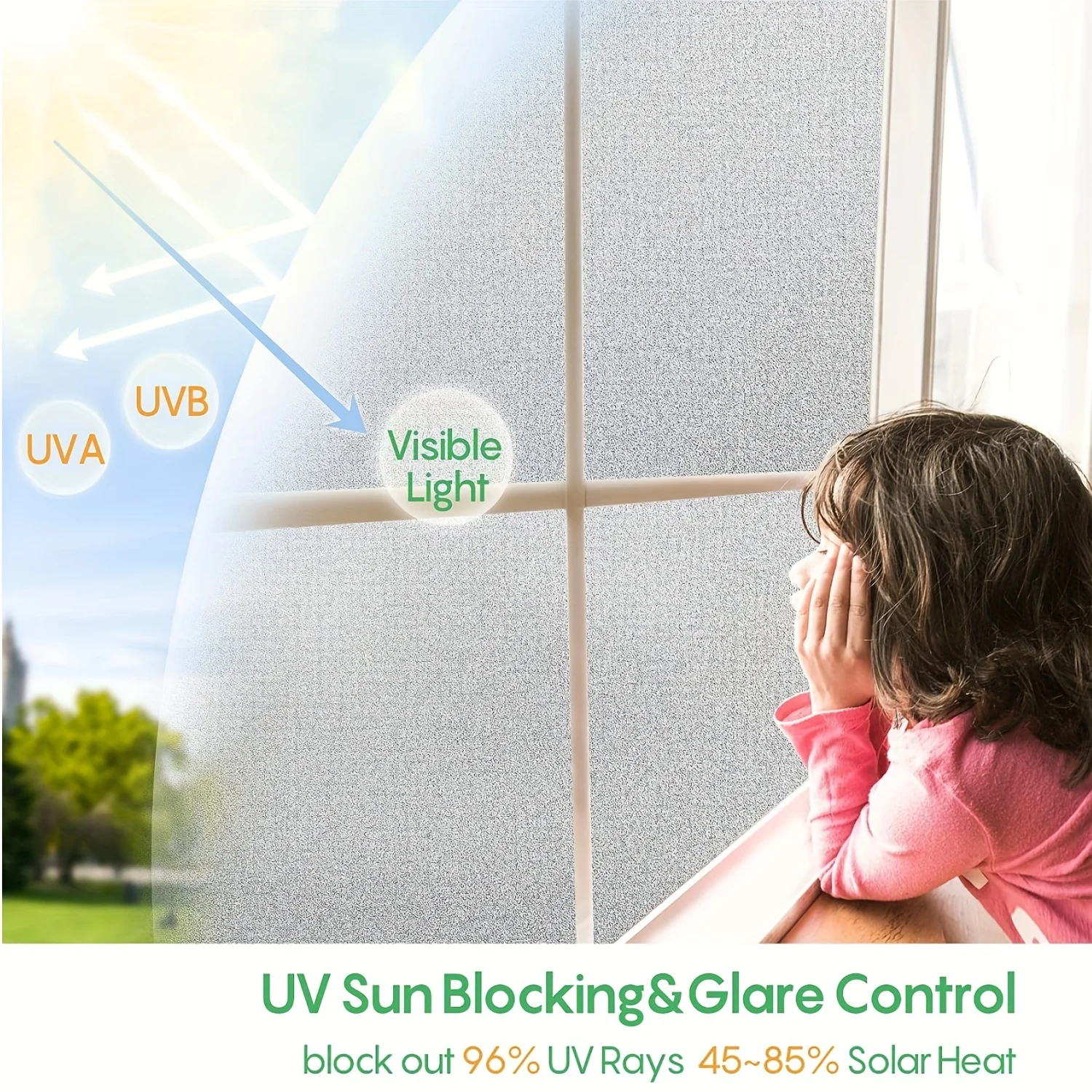 Frosted Privacy Window Film Roll Static Cling No Glue Removable UV Block Heat Block for Home Office Window