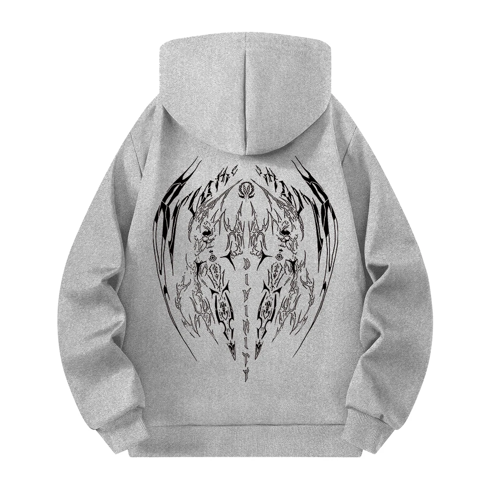 Moletom preto com capuz e meio zíper com estampa de diabo alado estilo de rua hip-hop solto e casual outono/inverno pulôver masculino