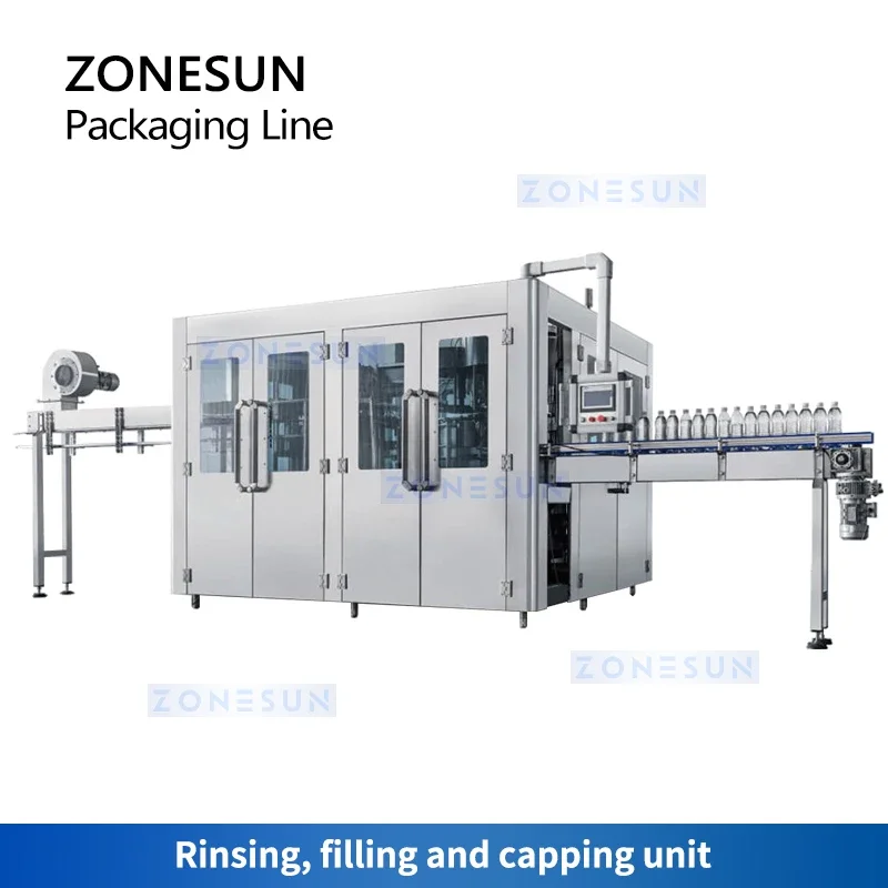 ZONESUN Sistema di rifornimento di bottiglie d'acqua minerale Imballaggio Linea integrata Produzione aerodinamica ZS-FAL32-10