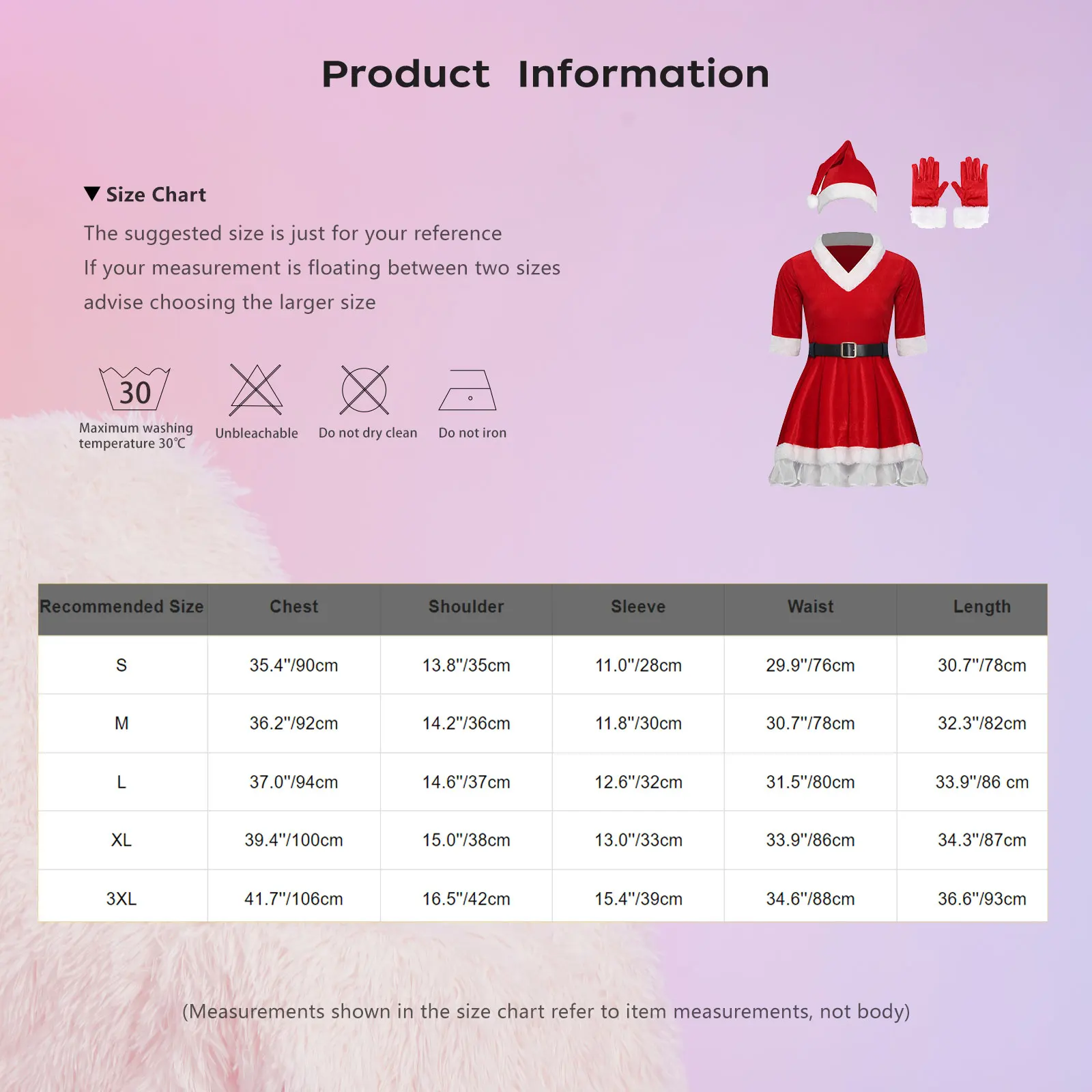 Women Xmas Mrs Claus Outfit Velvet Fabric Dress And Adjustable Waist Belt Gloves Hat Set for Christmas Dress Up Festive Party