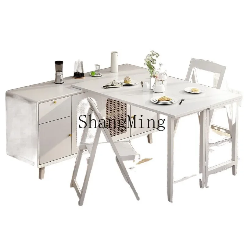 

ZYY solid wood folding dining table and side cabinet integrated small apartment household wall locker retractable dining table