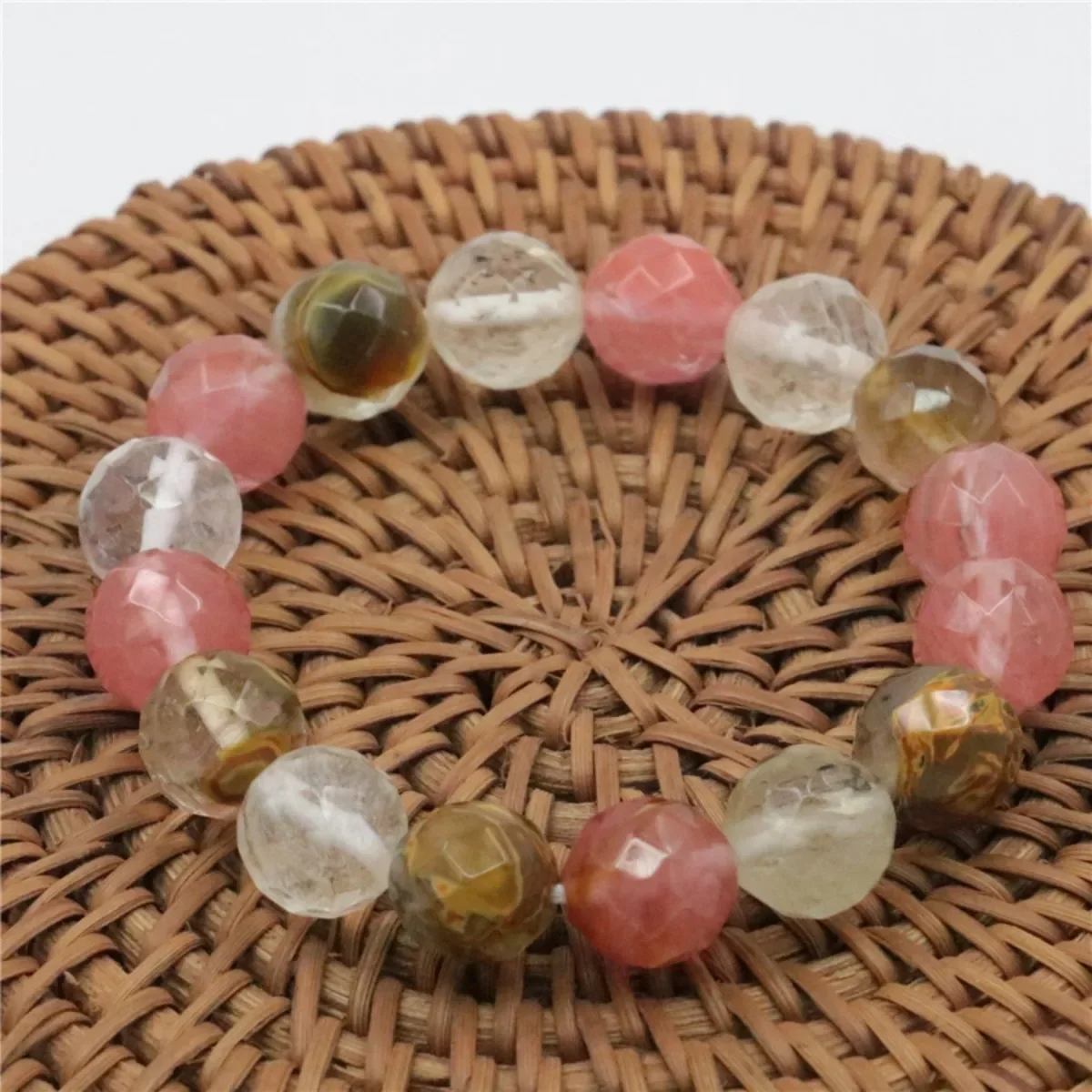 8 10 12mm Round Pink Watermelon Tourmaline Faceted Jade Beads Bracelet Natural Stone 7.5inch Grade Elastic Jewelry Making Design