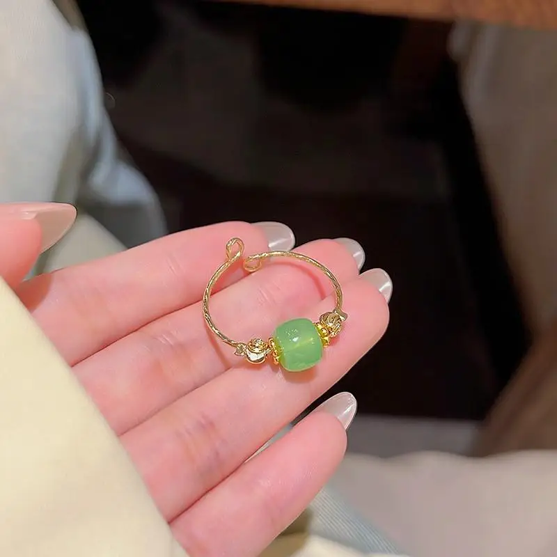 New Vintage Fashion Adjustable Rings For Women Can Turn To Relieve Anxiety Jade Ring Gold Color Party Creative Jewelry