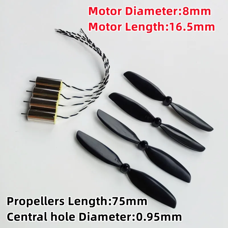 4pcs 816 8mm*16mm Micro Coreless Motor Engine 4pcs 75mm Blades Propeller DC 3.7V High Speed DIY RC Mini Drone Quadcopter