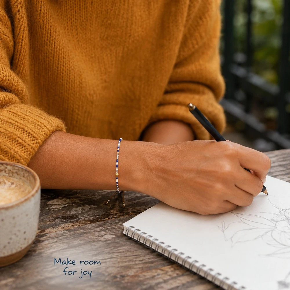 1pc Adjustable Bohemian Geometric Glass Bead Strand Bracelet with Stainless Steel Accents and Lace-Up Closure Unisex