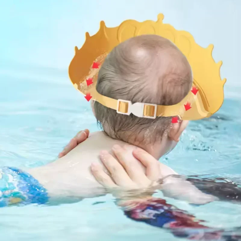 Coroa touca de banho do bebê crianças dos desenhos animados viseira de banho infantil protetor de cabelo proteção de ouvido à prova dwaterproof água do bebê tamanho ajustável shampoo boné