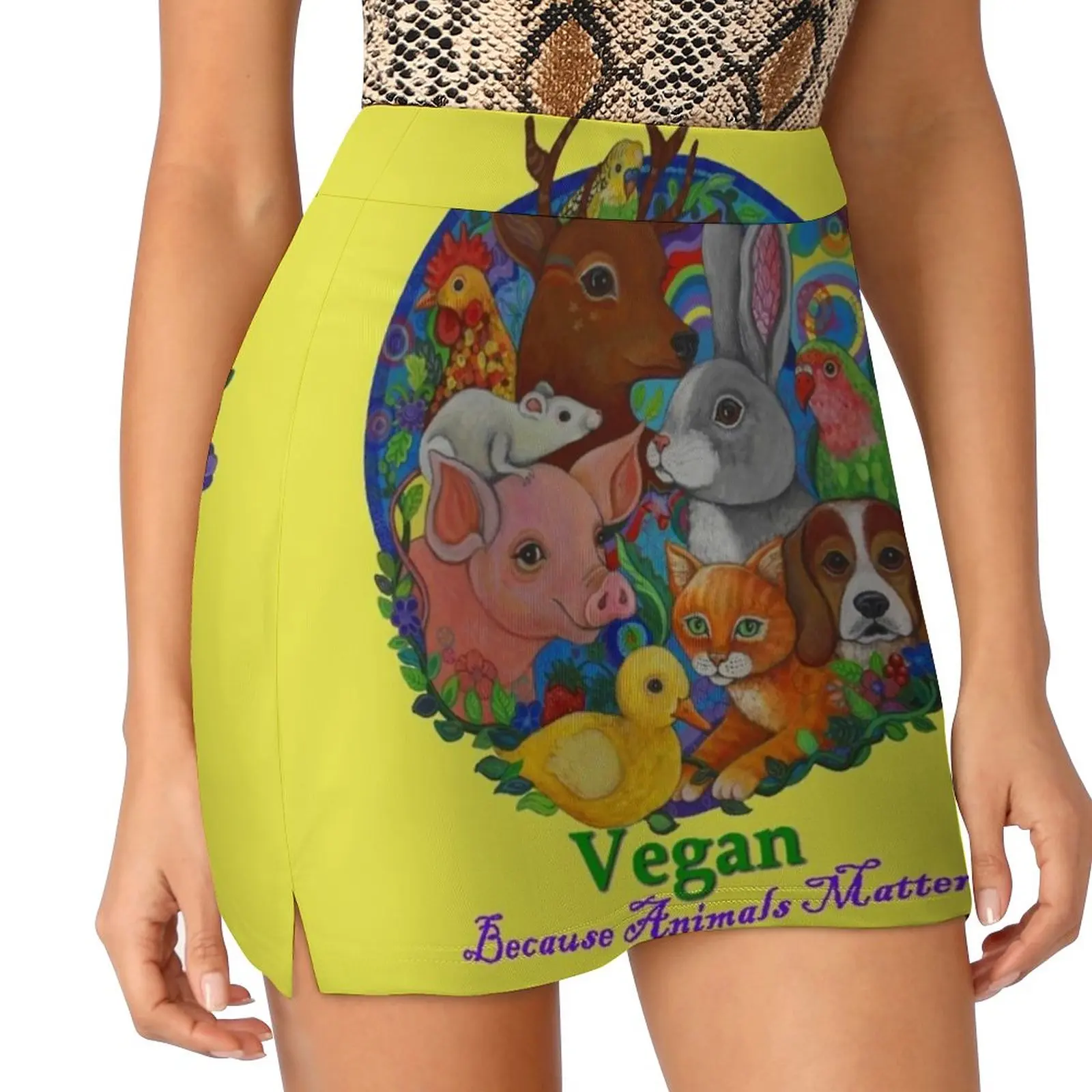 Vegan Because Animals Matter Women's skirt Aesthetic skirts New Fashion Short Skirts Vegan Animals Deer Puppy Kitten Rabbit Rat