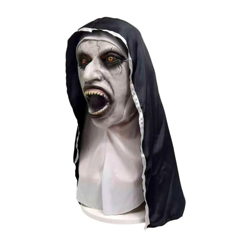 Halloween Nun Terror Latex Mask Makeup Ball COS Mask Chamber Ghost House Nun Clothes