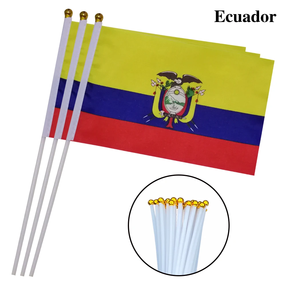 EOODLOVE 10/20/50 pieces 14 * 21cm Ecuadorian hand-held plastic stick flag Outdoor celebration event Ecuadorian small flag