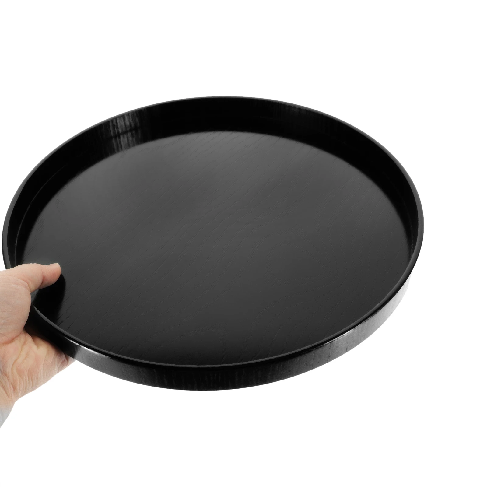صينية شاي مستديرة سوداء خشبية 30 سنتيمتر متعددة الوظائف كعكة عموم أطباق حلوى الفاكهة تخدم وجبة خفيفة منزلية