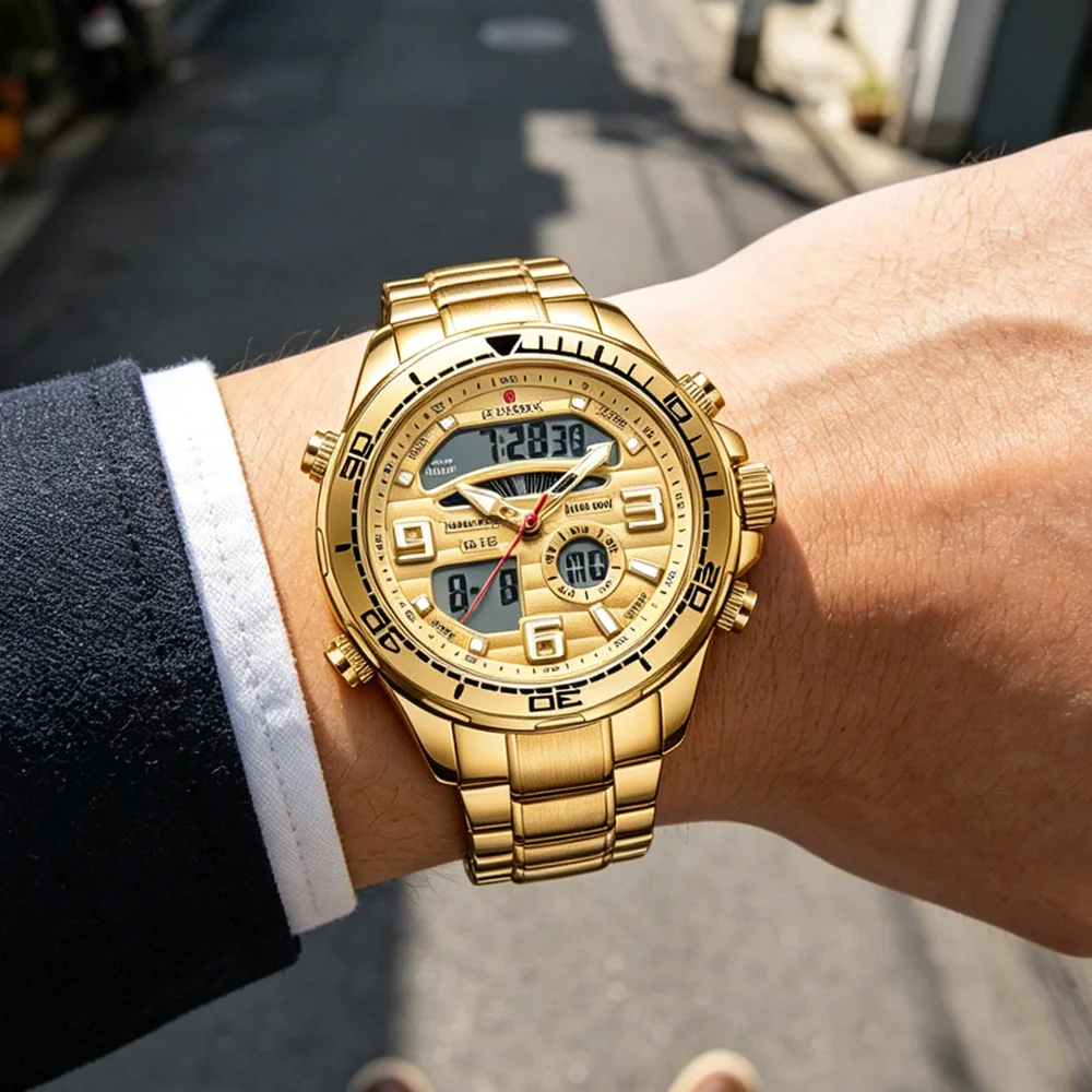 FOXBOX Fashion Military Watches for Men Luxury Original Sports Chronograph Watch ​Waterproof Quartz WristWatch Golden Clock