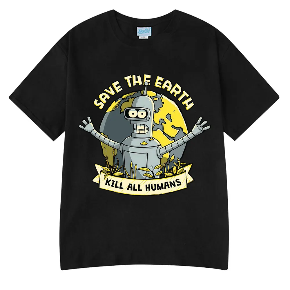T-shirts drôles « Sauvez la planète, tuez tous les humains » pour hommes et femmes, vêtements rétro à manches courtes, taille asiatique S-5XL
