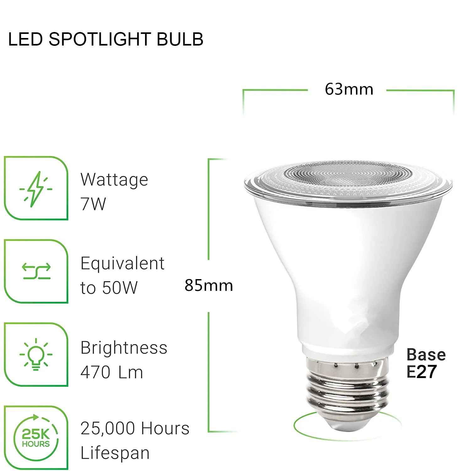 Bombillas LED E27, foco de luz de inundación impermeable para interiores, dormitorio y baño